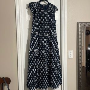 J. Crew navy blue voile cotton tier midi sunflower dress Size Small